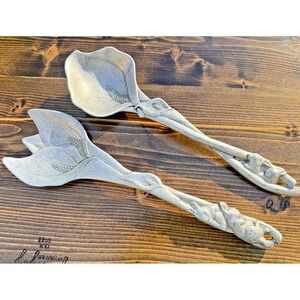 Arthur Court Bunny Rabbit Salad Serving Set Spoon Fork Aluminum Vintage 1991